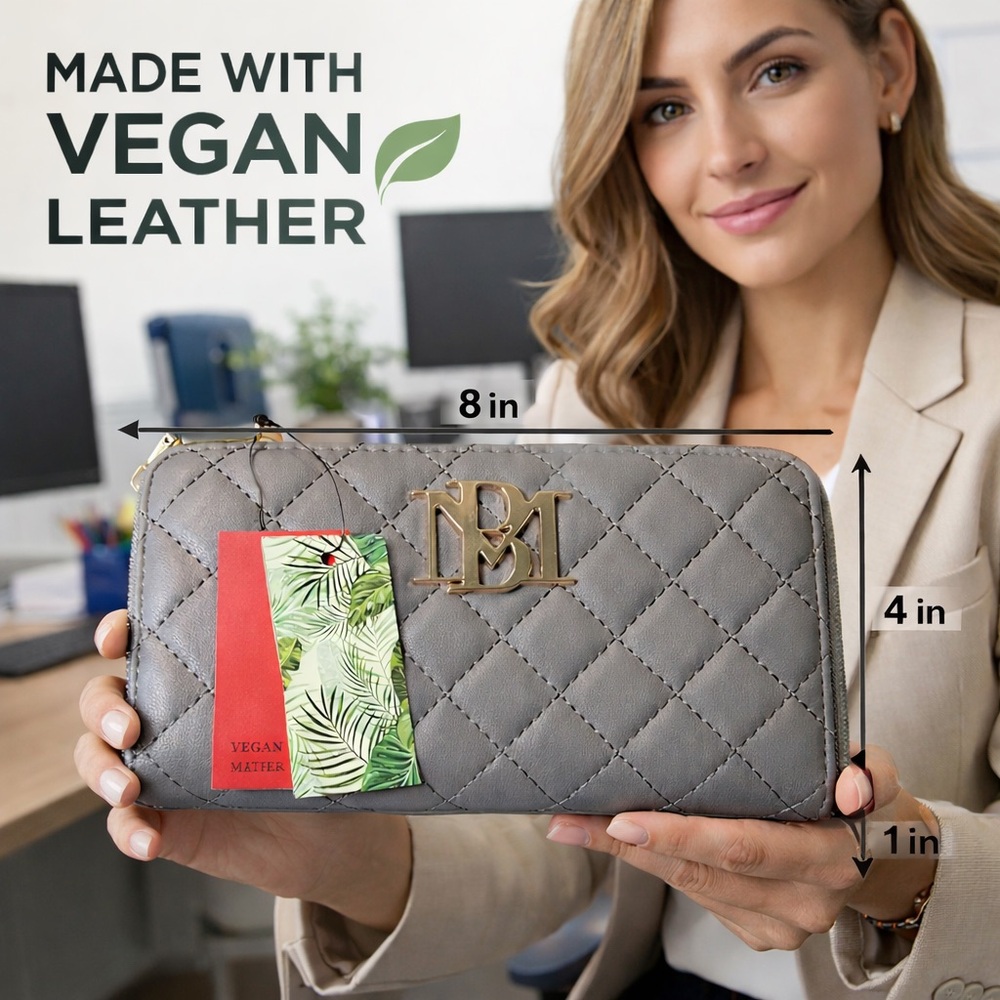 BADGLEY MISCHKA -Vegan Quilted Gray Women's Wallet-LAST ONE!